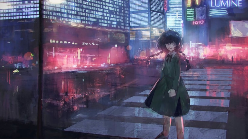 深夜都市里的短发辫子女高中生 绝美动漫壁纸