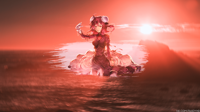 动漫少女 动漫 画中画 日落高清壁纸