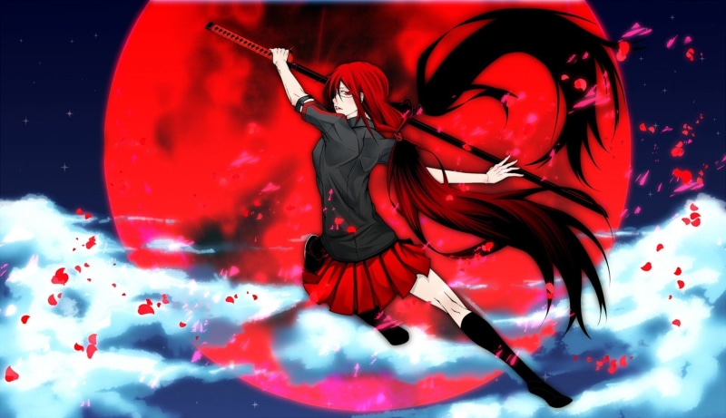 《Blood-C》动漫 1080P高清壁纸 女主更衣小夜 红色主题壁纸