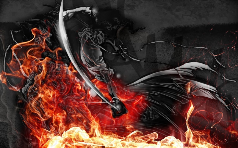 炸裂氛围感！武士与篝火交织的动漫风壁纸