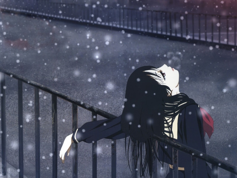 冬日校园少女雪景壁纸