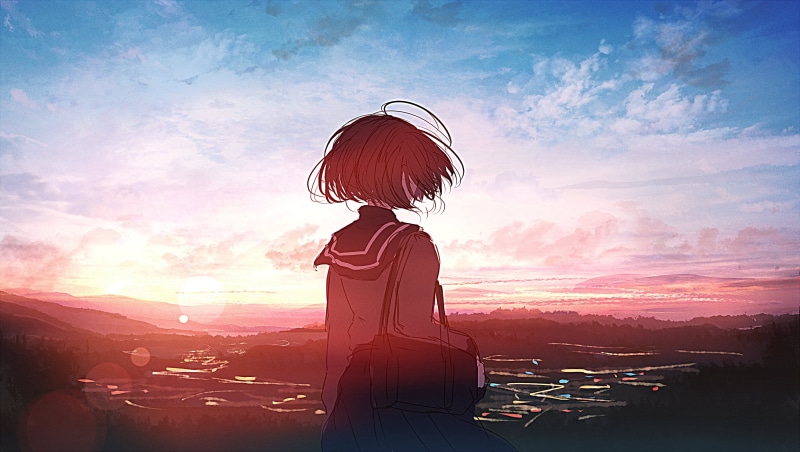 夕阳下短发校服动漫少女壁纸合集