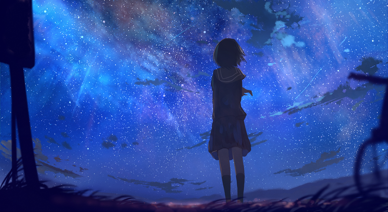 深夜星空下的短发棕发校服少女壁纸合集
