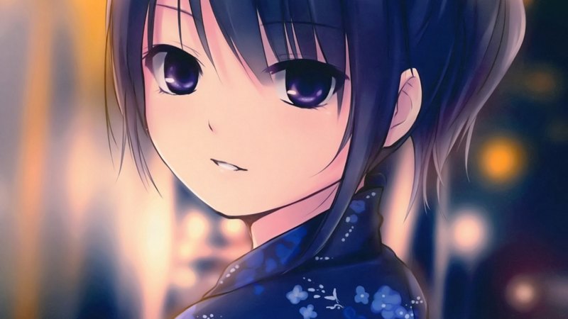 穿蓝和服的软萌动漫少女壁纸合集