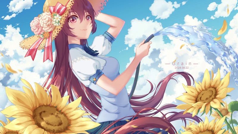 动漫少女高清壁纸 向日葵花海氛围感拉满