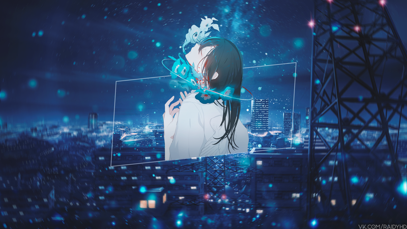 这款带画中画效果的动漫少女壁纸太绝了