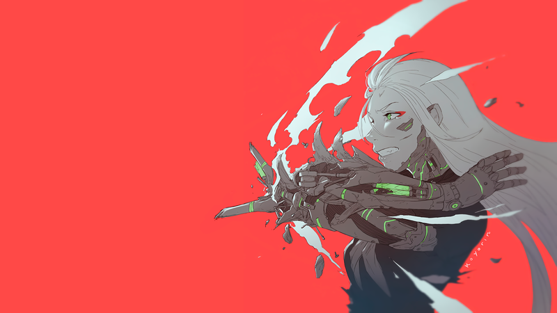 赛博朋克风红色背景动漫少女壁纸合集