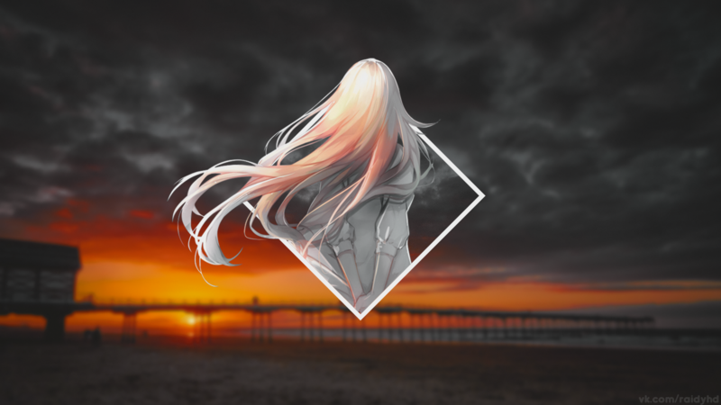 动漫少女码头画中画高清壁纸