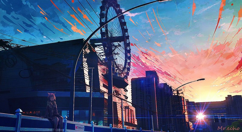 绝美动漫风落日城景壁纸合集