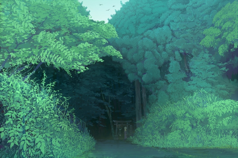 动漫风治愈森林神社壁纸