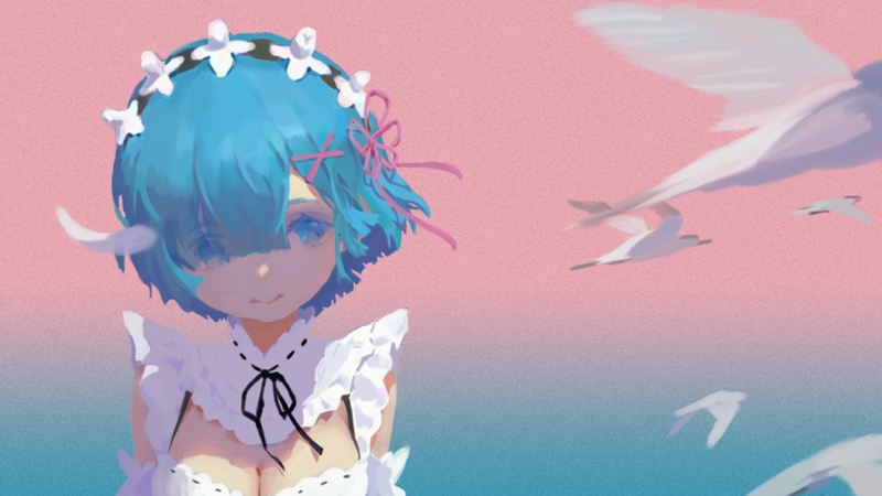 拉姆雷姆同人壁纸！蓝发短发女仆蕾姆太绝了