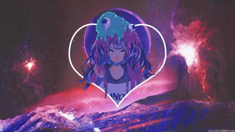 动漫女生画中画太空紫调壁纸