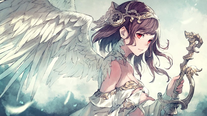 棕发少女配红眼剑与翼的绝美动漫壁纸