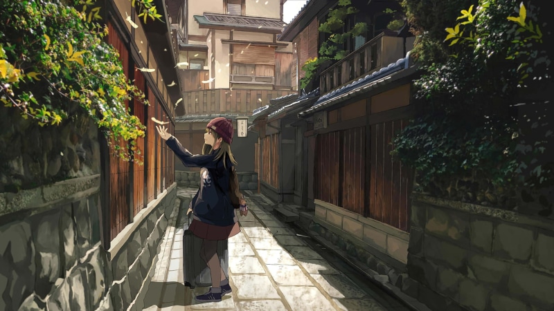 这幅二次元少女户外休闲壁纸太绝了