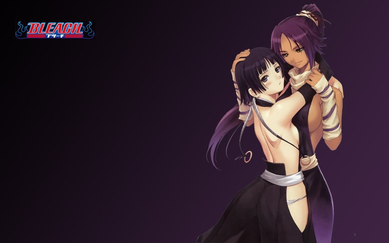 《死神》同人壁纸 紫发少女背影 紫调背景