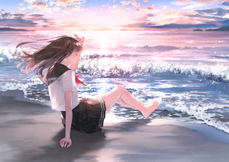 动漫女生海岸看浪壁纸合辑