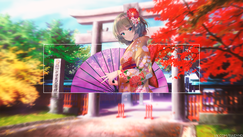 动漫少女与古风神殿 高清壁纸