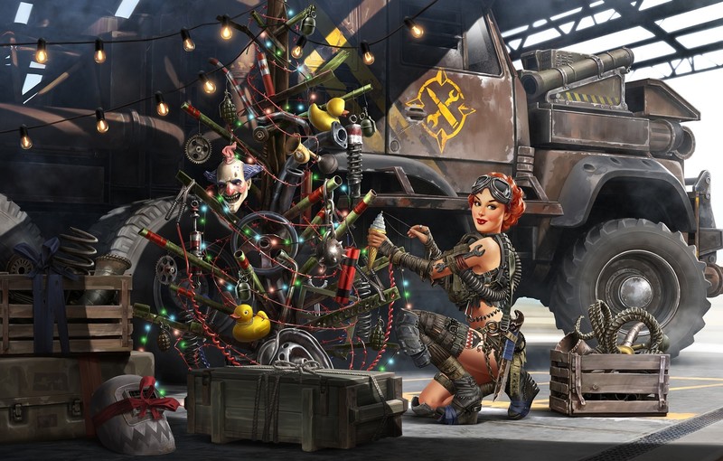 红发少女与圣诞卡车壁纸合集