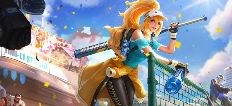 动漫金发长发少女棒球棒高清壁纸