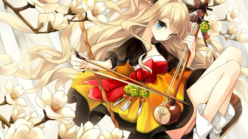 动漫少女与花木乐器高清壁纸合集