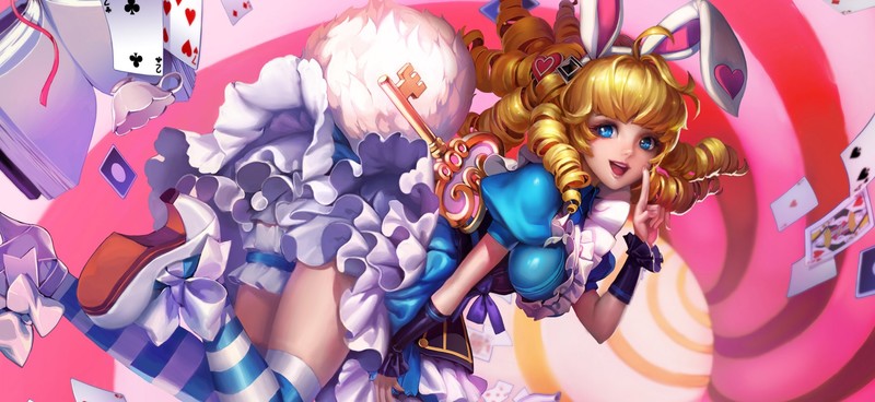 动漫金发蓝眼少女与扑克壁纸合集