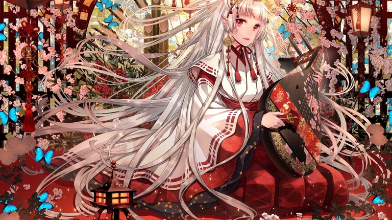 绝美二次元壁纸合集 红樱春日少女与蝶