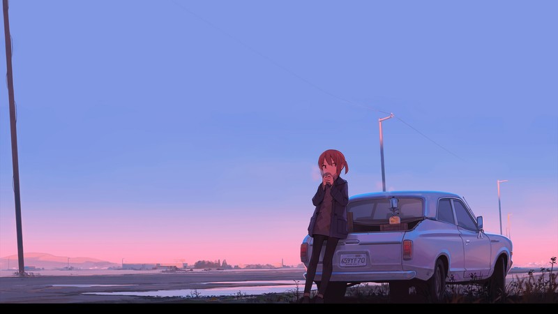 动漫少女与咖啡香的车载壁纸