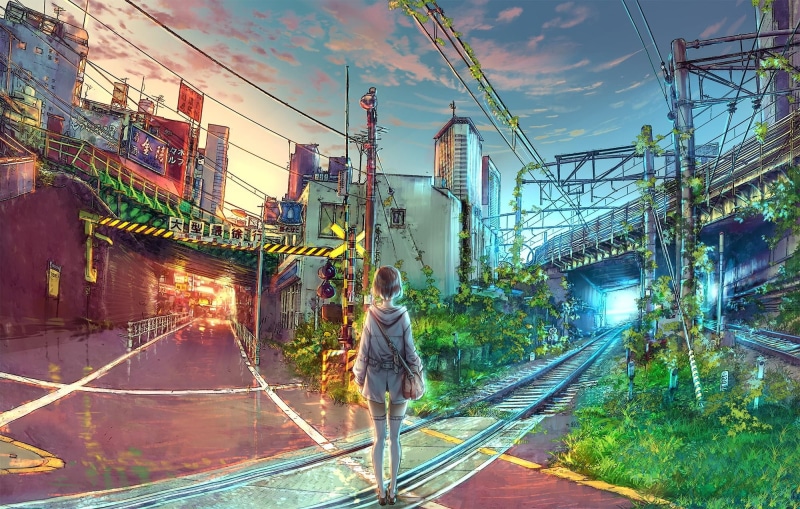 1080P绝美二次元少女都市铁道壁纸