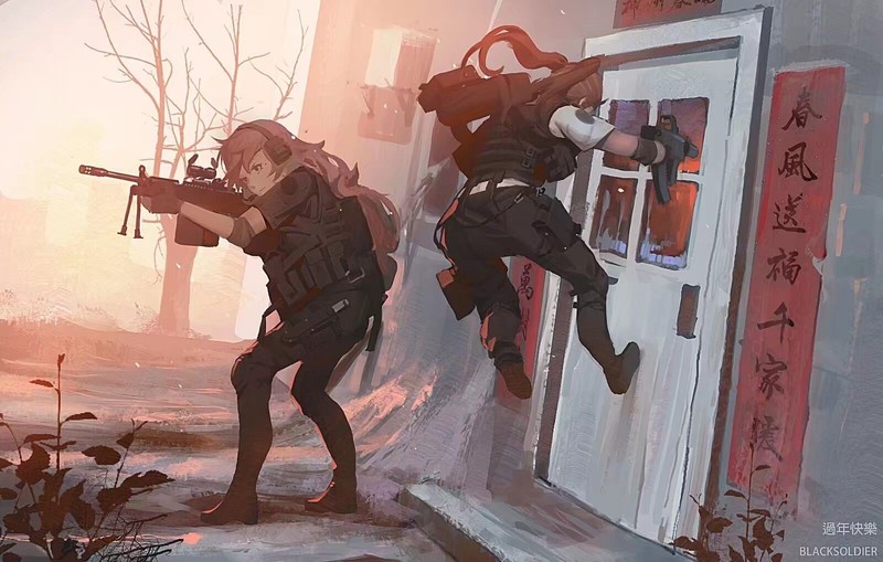 动漫少女春节黑士兵主题壁纸