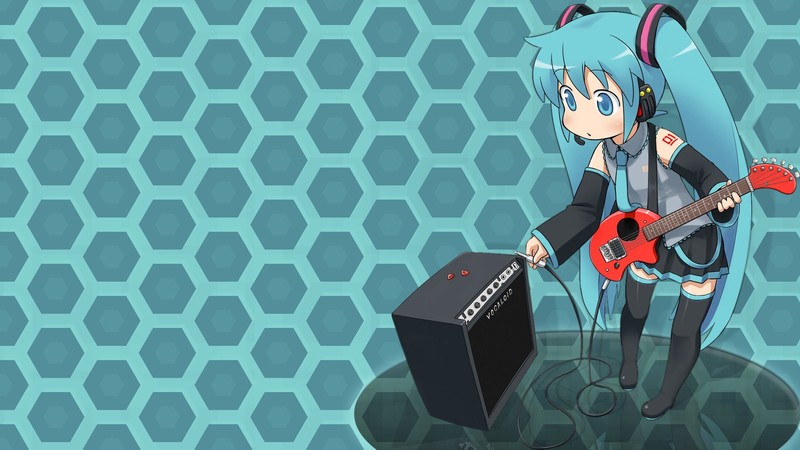 绝了！蓝发初音未来弹吉他的高清壁纸太戳我