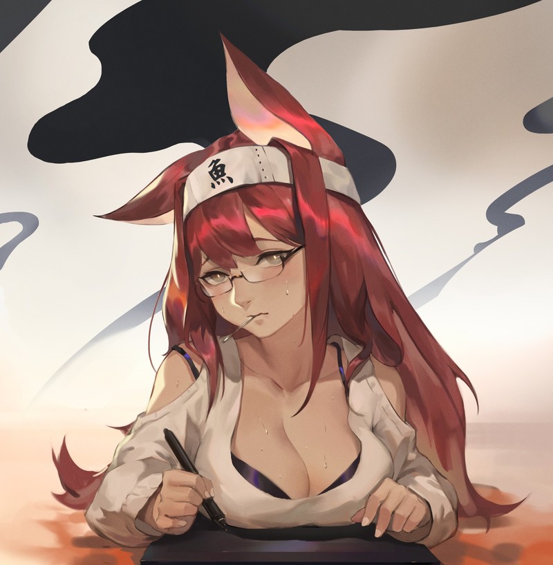 红发兽耳眼镜娘 高清动漫壁纸