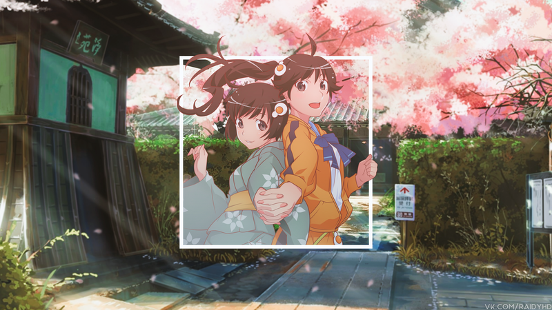 动漫少女牵手棕眼高清壁纸
