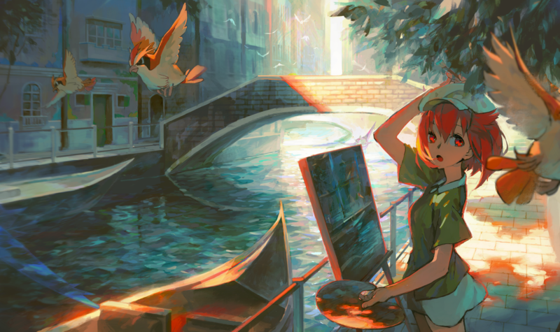 动漫少女宝可梦主题壁纸 红瞳飞鸟都市风高清壁纸