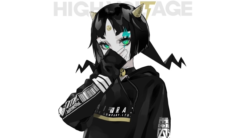 绿眸遮脸黑发恶魔少女的极简风2D同人壁纸
