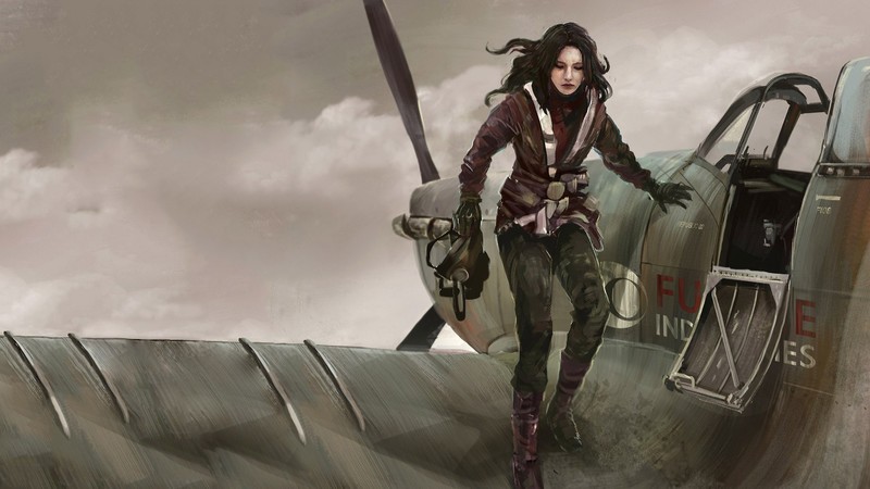 动漫风格黑发少女与战机壁纸合集