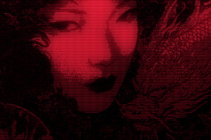 赛博朋克风亚裔女性特写壁纸！纯黑ASCII艺术红唇冷艳出镜