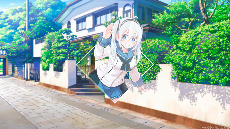 蓝眸动漫少女画中画壁纸合集