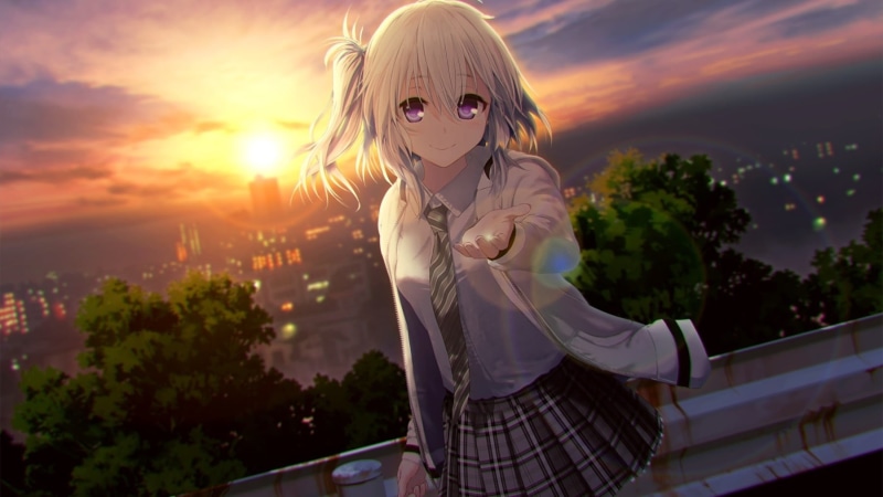 绝美二次元壁纸合集 紫眸银发少女黄昏笑颜