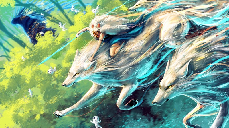 幽灵公主主题奇幻狼插画壁纸