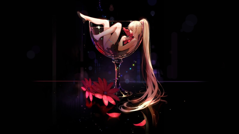 金发二次元少女微醺氛围感壁纸