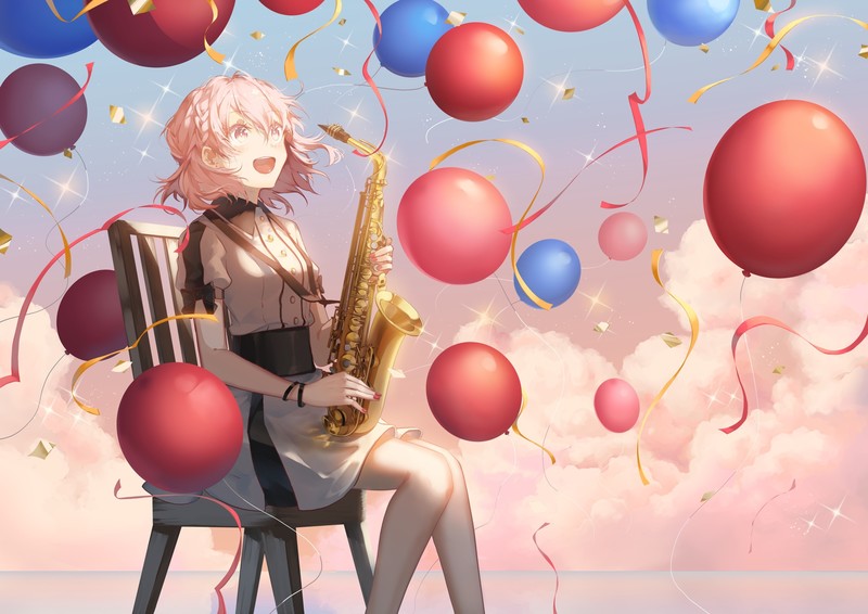 《Saihate d3》动漫少女壁纸 萨克斯与气球撞出治愈笑容