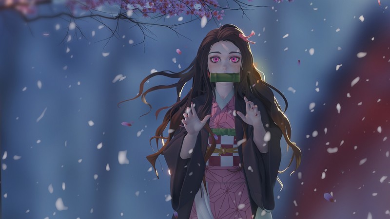 樱花少女壁纸：鬼灭之刃祢豆子绝美壁纸
