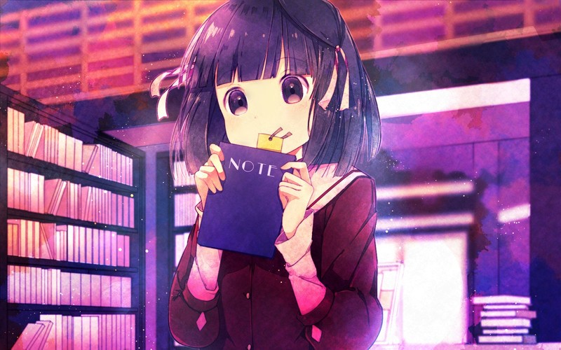动漫少女与书籍的紫瞳壁纸合集