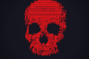 红色故障风骷髅ASCII艺术壁纸