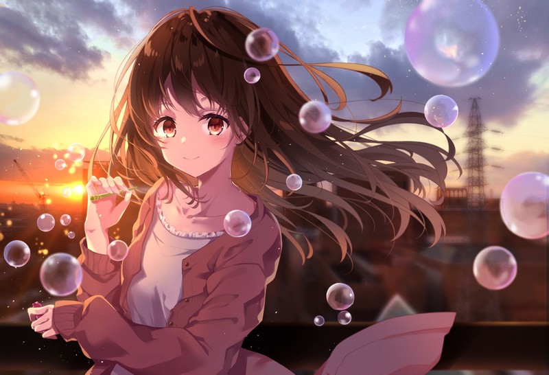 动漫少女原创角色 落日泡泡高清壁纸