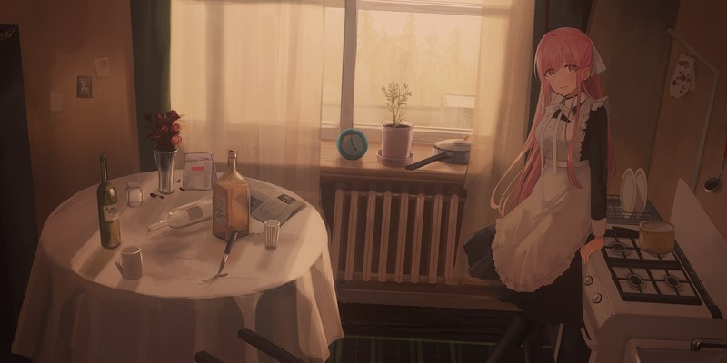 《小林家的龙女仆们 粉发女仆厨房品酒高清壁纸合集》