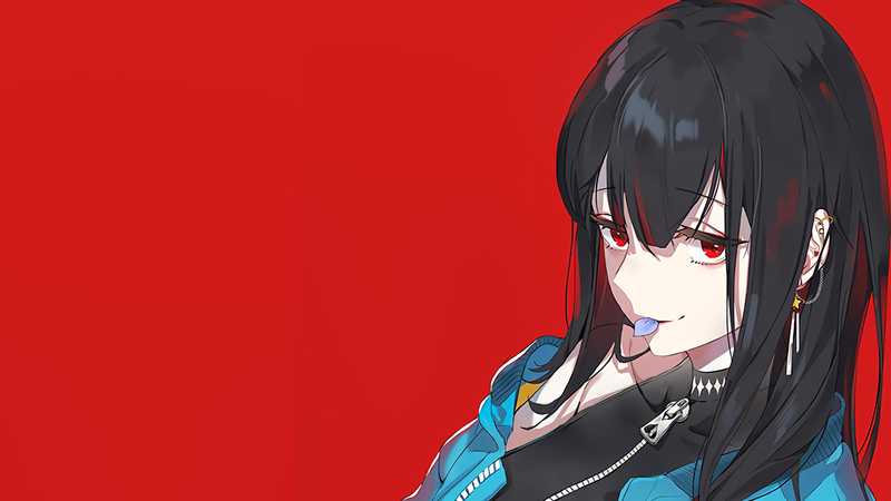 黑发红眼拉链二次元少女壁纸合集