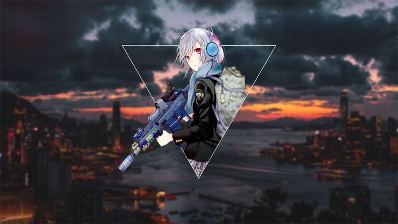 红瞳耳机少女与三角元素壁纸合集
