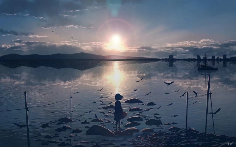 动漫剪影治愈场景 高清壁纸