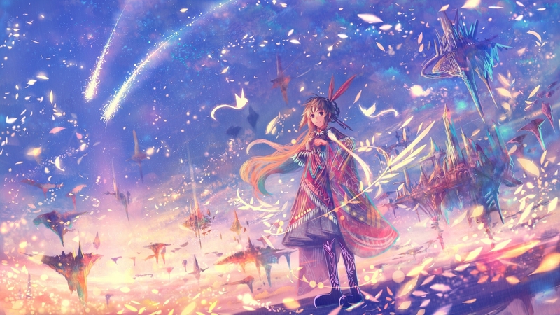 少女与星夜漫卷的粉蓝梦境